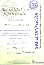 Safe Contractor certification for E & S Environmental Service thumbnail - click for larger version